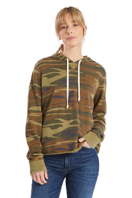 Alternative Womens Day Off Mineral Wash Hooded Sweatshirt Hoodie - Camo - NEW