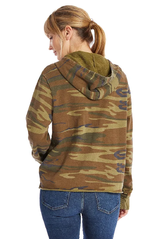 Alternative Womens Day Off Mineral Wash Hooded Sweatshirt Hoodie - Camo - NEW