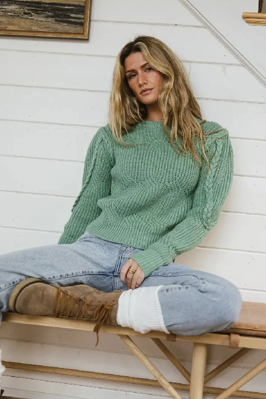 Amy Braided Cable Knit Sweater in Green