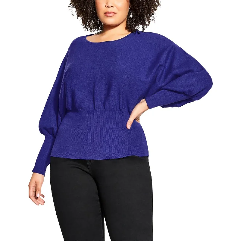 City Chic Womens Plus Lily Ribbed Trim Long Sleeve Pullover Sweater