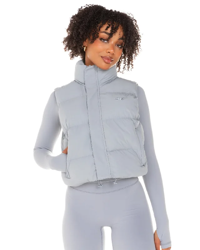 Cropped Puffer Vest - Steel Grey