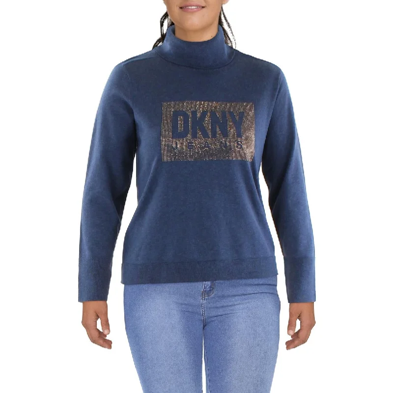 DKNY Jeans Womens Turtleneck Embellished Turtleneck Sweater