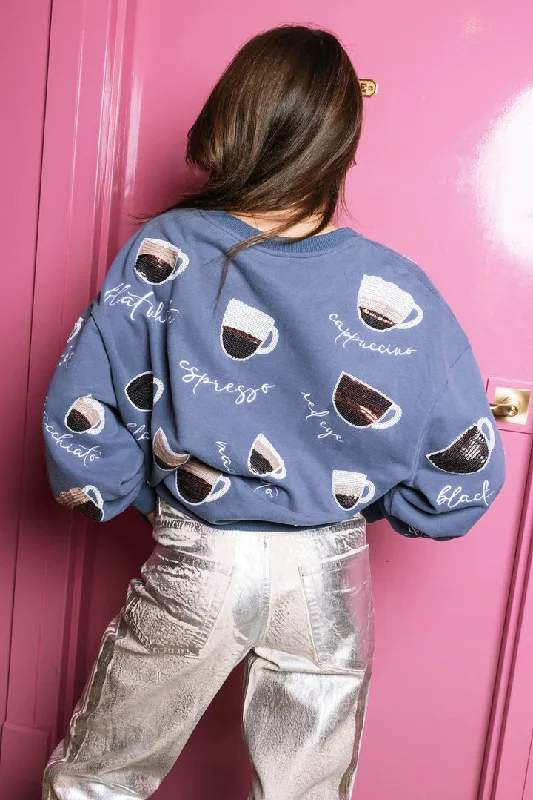 DUSTY BLUE MULTI COFFEE SWEATSHIRT