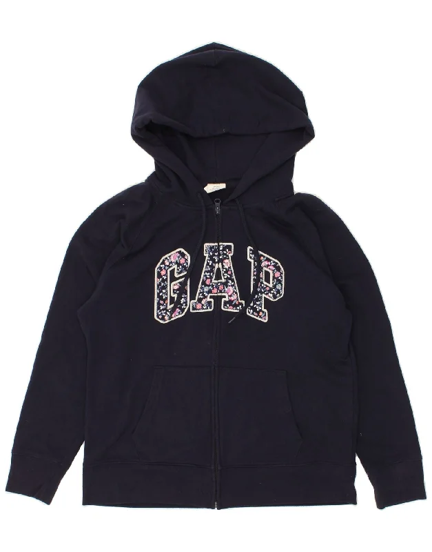 GAP Womens Graphic Zip Hoodie Sweater UK 16 Large Navy Blue Cotton