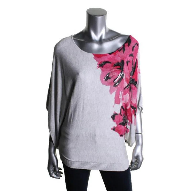 INC Womens Sequined Floral Print Pullover Sweater