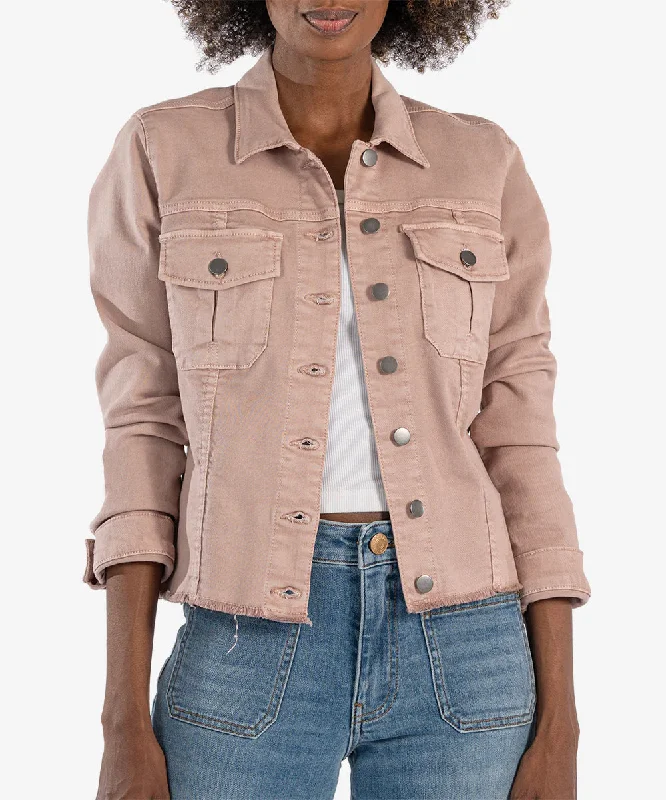 Kara Jacket with Frayed Hem in Blush