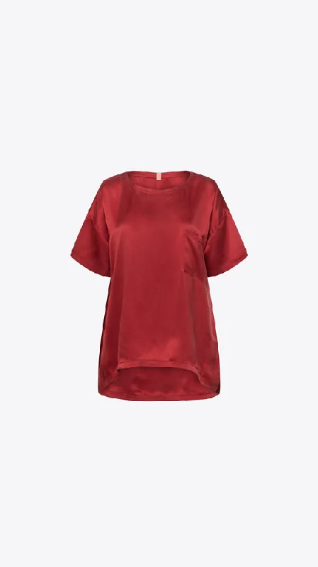 Washable Silk Tee Short Set - Crimson