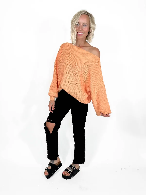 Reagan Boat Neck Sweater- PAPAYA