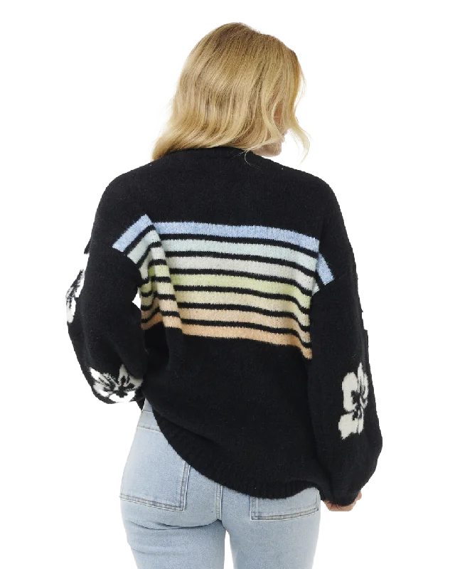 High Tide Hibiscus Stripe Jumper in Black