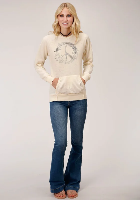 Roper Womens Cream Cotton Blend Peace Sign Wreath Sweatshirt