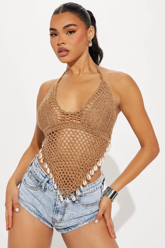 Sea Shell Crochet Halter Top - Tan