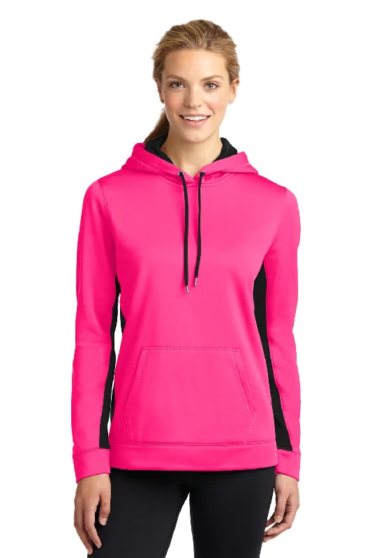 Sport-Tek Womens Sport-Wick Moisture Wicking Fleece Hooded Sweatshirt Hoodie - Neon Pink/Black