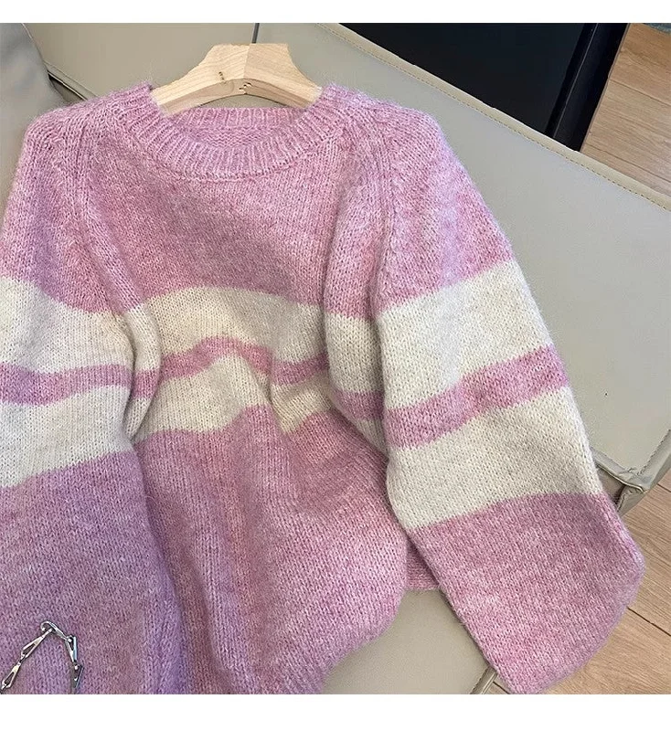 Striped sweater for women new soft knitted top      S4892