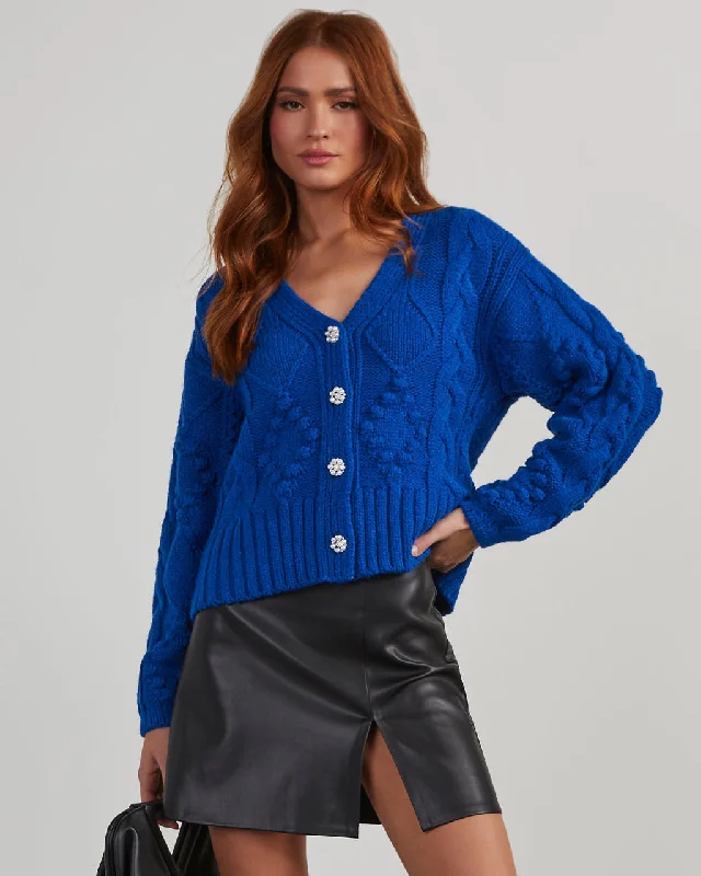 The Key To Chic Cable Knit Pom Cardigan