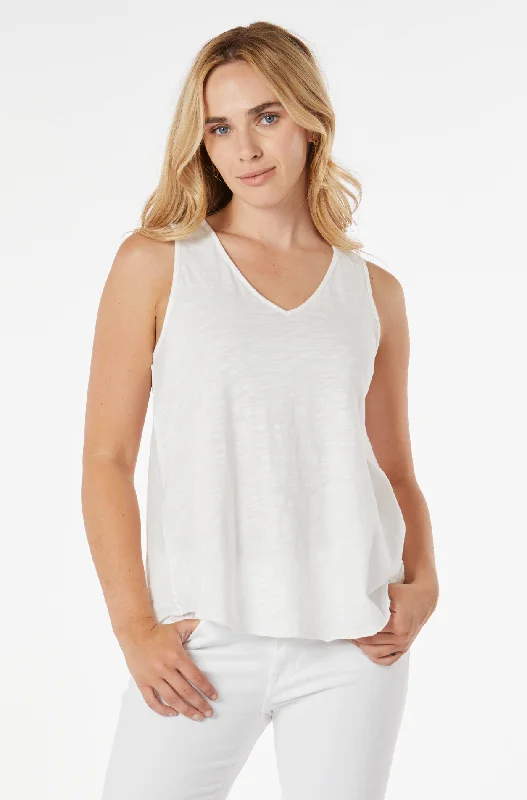 V-Neck Mix Media Swing Tank in White Halo