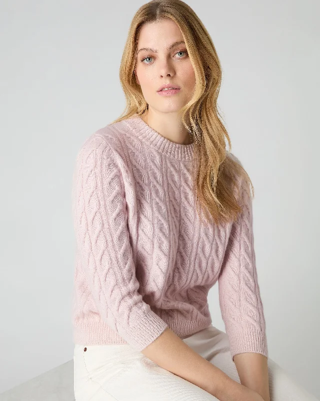 Women's Emilia Cable Round Neck Cashmere Sweater Quartz Pink