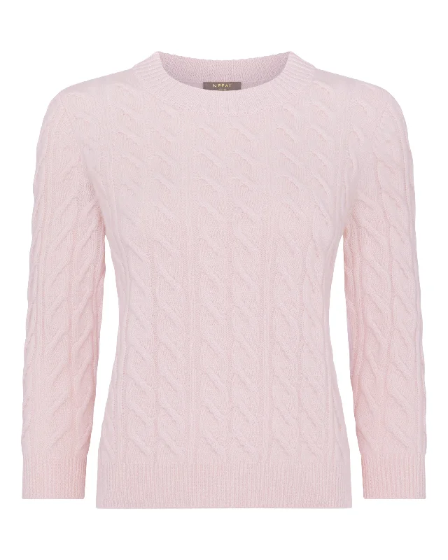 Women's Emilia Cable Round Neck Cashmere Sweater Quartz Pink