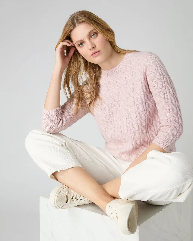 Women's Emilia Cable Round Neck Cashmere Sweater Quartz Pink