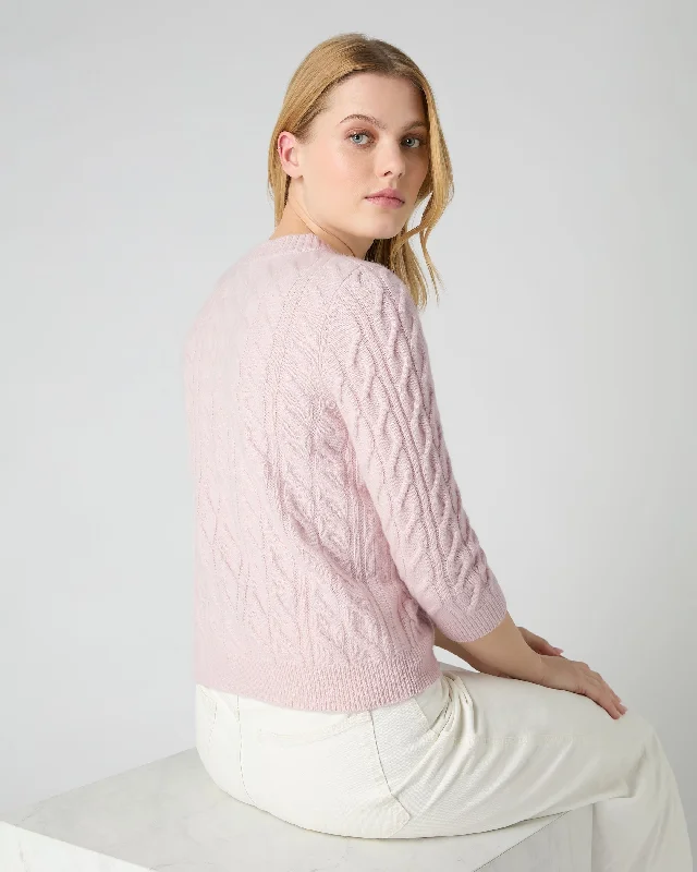 Women's Emilia Cable Round Neck Cashmere Sweater Quartz Pink