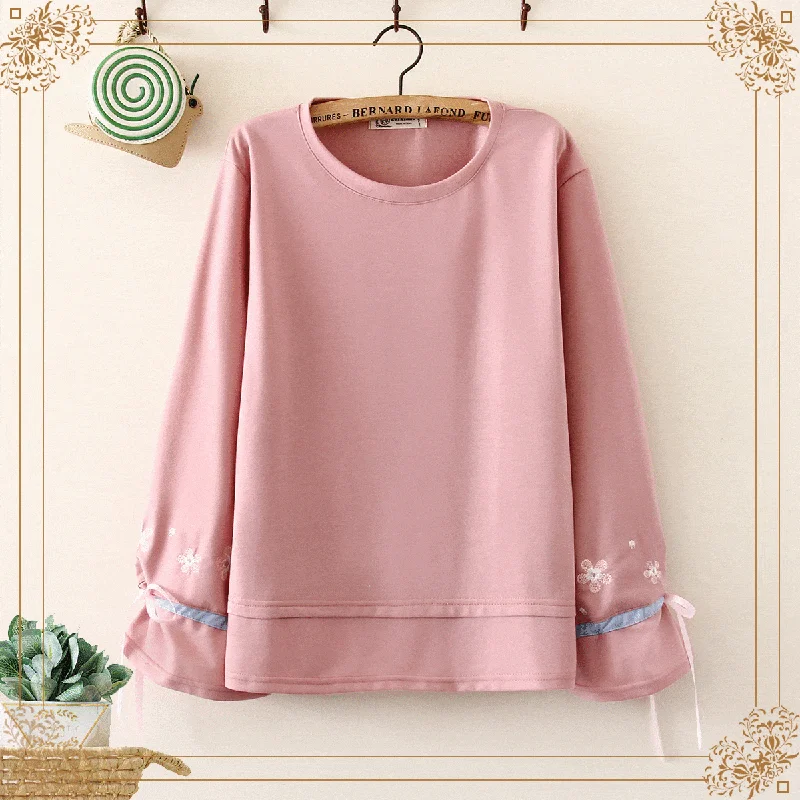 Women's Korean Fashion Floral Lace-up Sleeved Sweaters 