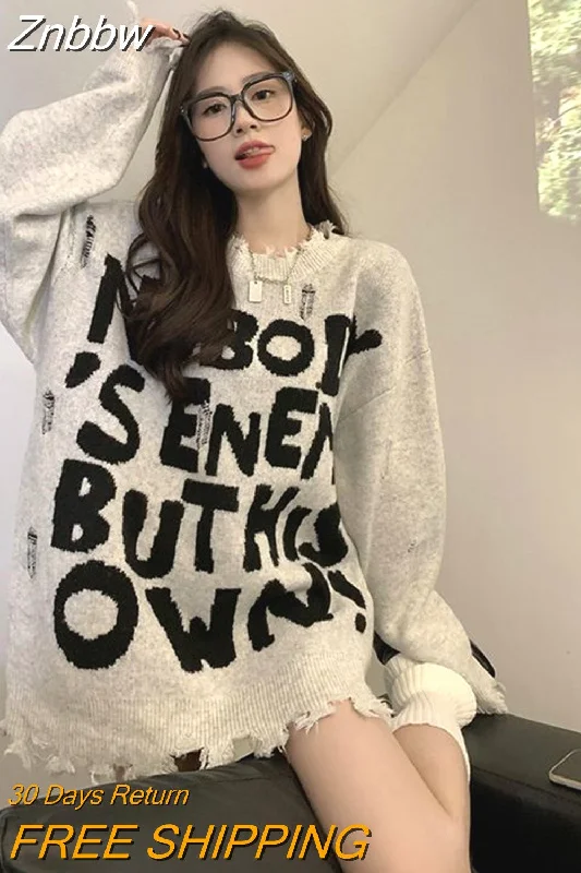 Znbbw Y2K Vintage Oversized Sweater Women Harajuku Kpop Hollow Out Knitted Pullover Retro Streetwear Loose Casual Jumper Tops