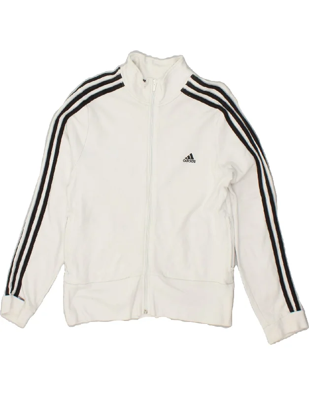 ADIDAS Womens Graphic Tracksuit Top Jacket UK 16 Large White Cotton