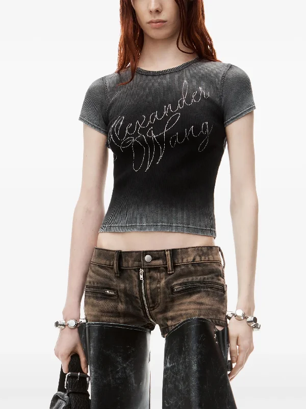 ALEXANDER WANG Women Fitted Tee With Hotfix Cursive Logo