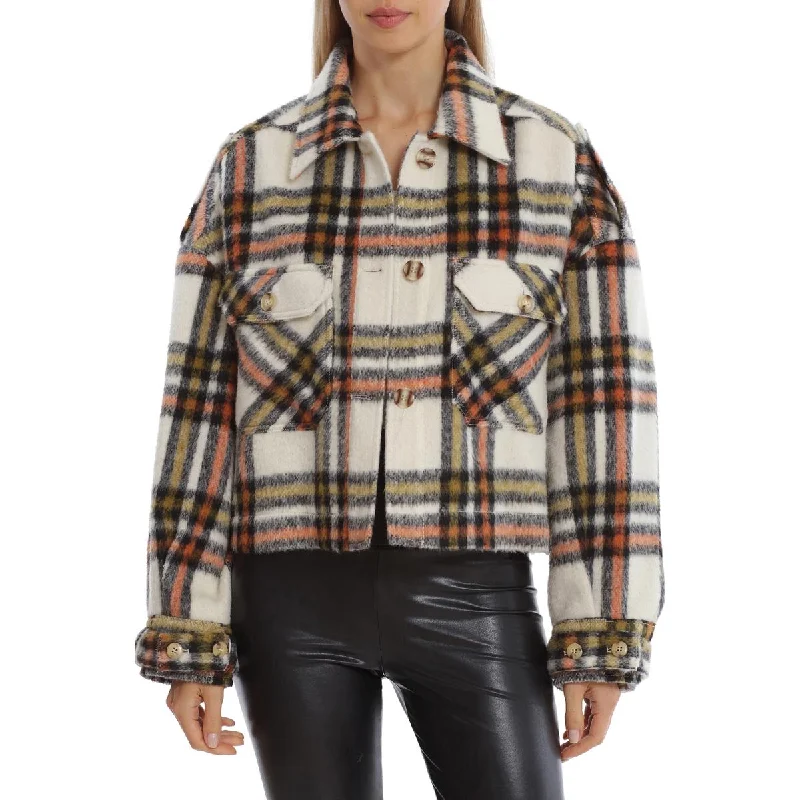 Bagatelle Women's Plaid Print Oversized Cropped Jacket