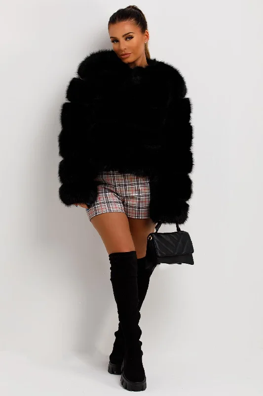 Black Faux Fur Bubble Coat