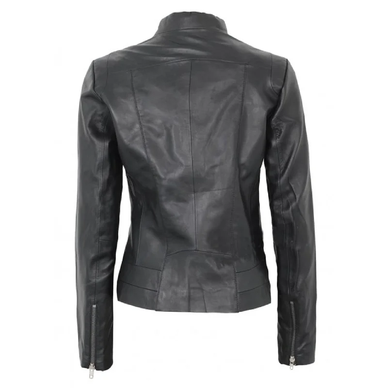 Black Fitted Women Leather Jacket