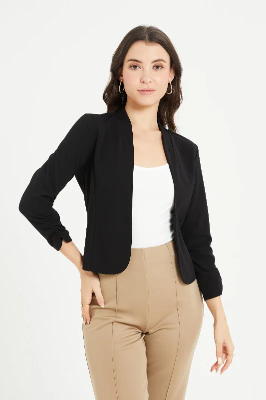 Women Black Cropped Jacket