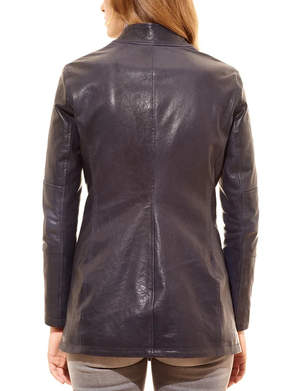 Womens Black Lamb Leather Jacket Cross Zip Leather Coat