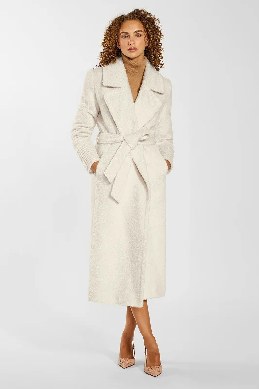 Bouclé Alpaca Long Notched Collar Wrap Coat