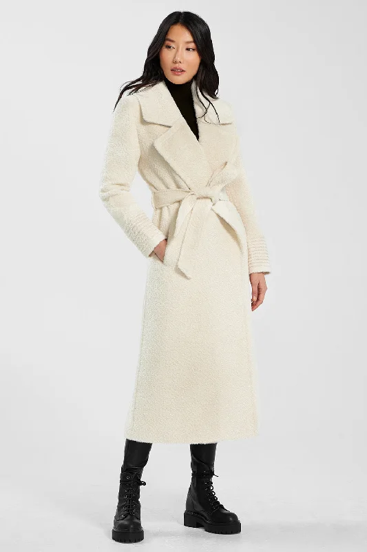 Bouclé Alpaca Long Notched Collar Wrap Coat