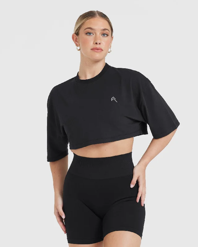 Classic Relaxed Crop Lightweight T-Shirt | Black