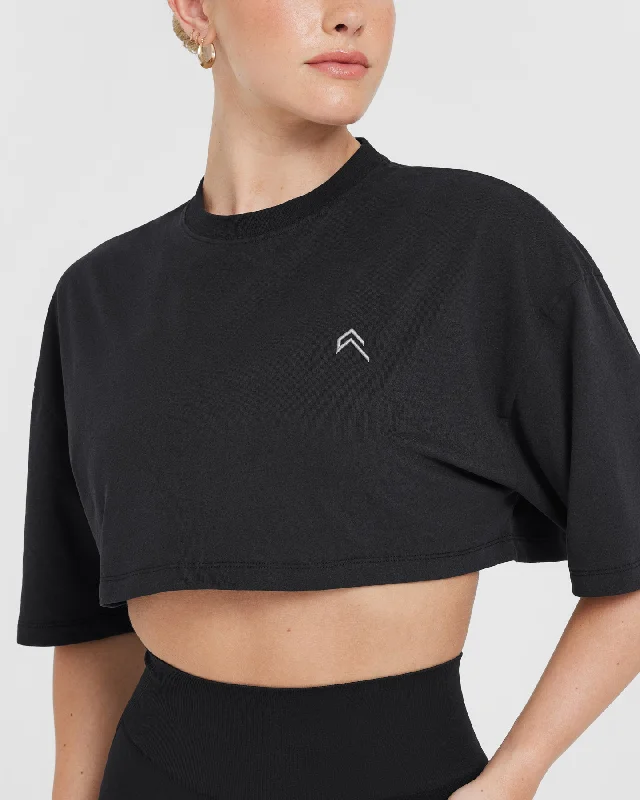 Classic Relaxed Crop Lightweight T-Shirt | Black