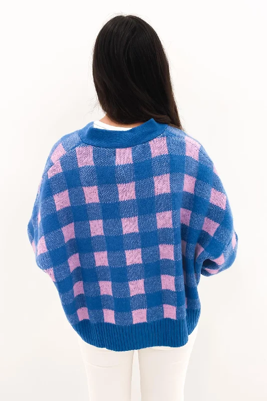 Elena Cardigan Pink Blue Check