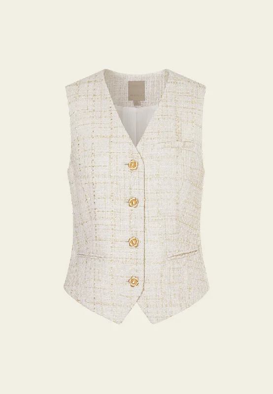 Golden Flower Button Slit-pocket Waistcoat