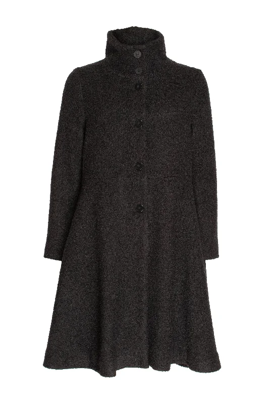 High Collar Flared Coat - Black 8604