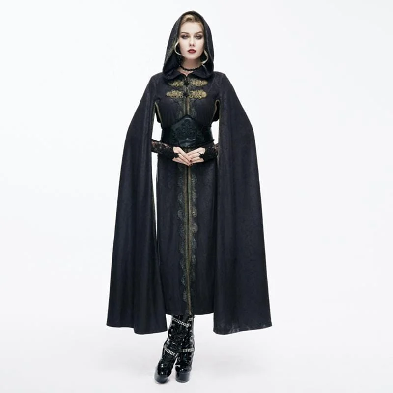 Women's Hooded Goth Cape With Long Slits