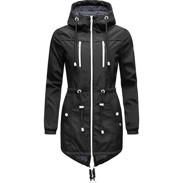 Hooded Turn-down Collar Jacket With Drawstrings