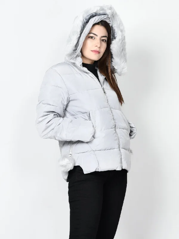 Faux Fur Puffer Jacket - Grey