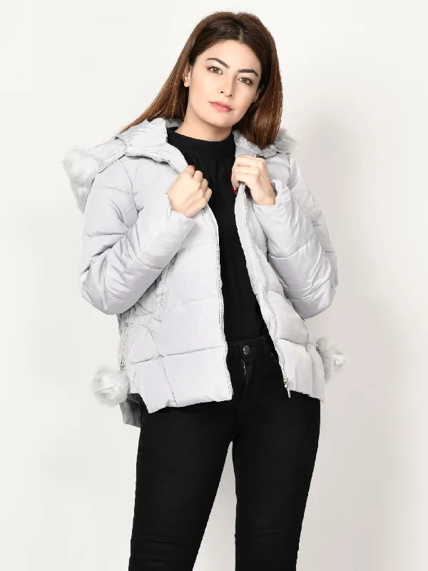 Faux Fur Puffer Jacket - Grey