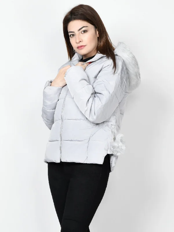 Faux Fur Puffer Jacket - Grey