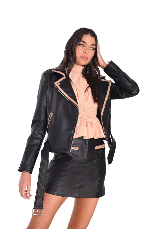 Glamorous Black Tan Faux Leather Jacket