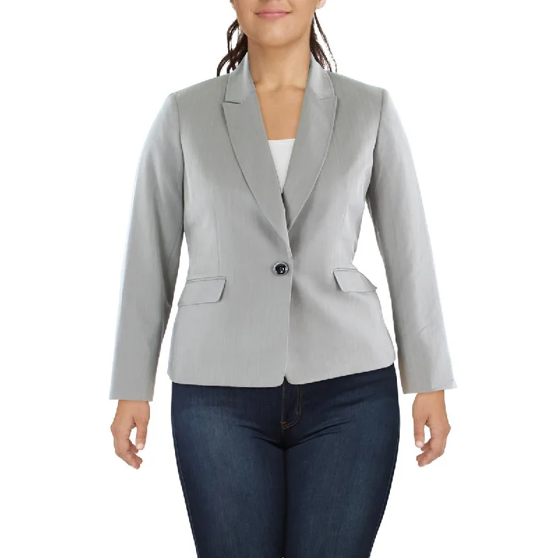 Le Suit Womens Woven Striped One-Button Blazer