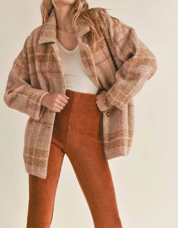 Lucy Vintage Fit Plaid Coat In Orange