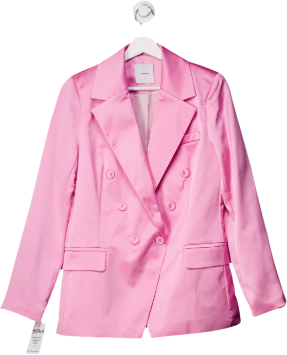 Lumina Pink Satin Double Breasted Blazer UK M