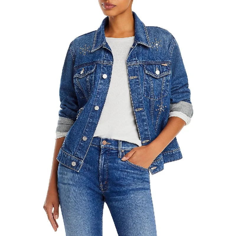 Mother Womens The Bruiser Embellished Denim Denim Jacket