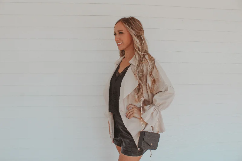 Nude Long Sleeves Open Front Cardigan